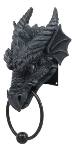 Ancient Medieval Fantasy Horned Dragon Head Door Knocker Resin Dragon Home Decor
