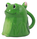 Topsy Turvy Ceramic Green Frog With Water Lily Handle Coffee Mug Drink Cup 11oz