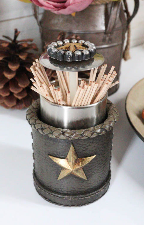 Rustic Lone Western Star Cowboy Sheriff Toothpick Holder With Spring Barrel - Ebros Gift