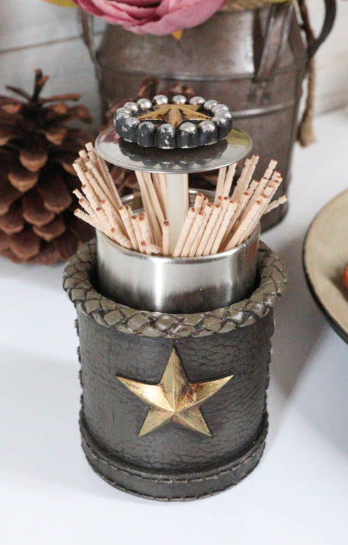 Rustic Lone Western Star Cowboy Sheriff Toothpick Holder With Spring Barrel