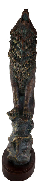 Large Wildlife Cries Of The Night Howling Gray Wolf Standing On Rocks Figurine
