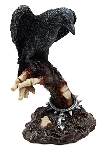 Ebros Gift Dark Raven Crow Feeding On Shackled Cadaver Hand Flesh Figurine 6"H