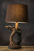 Rustic Cabin Mama Bear And Sleeping Cub On Tree Branch Table Lamp W/Shade Decor