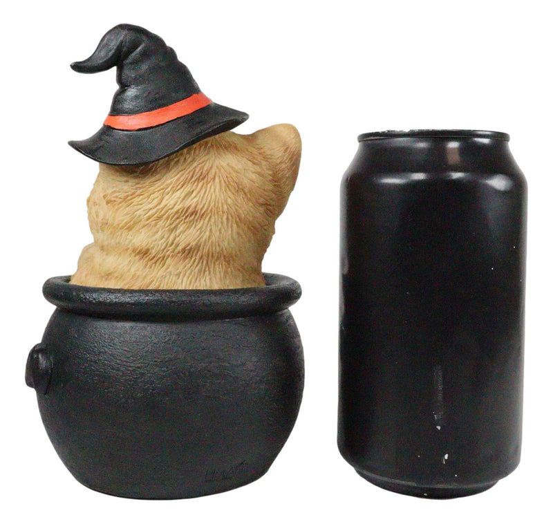 Ebros Witching Hour Halloween Tabby Cat With Witch Hat In Black Cauldr ...