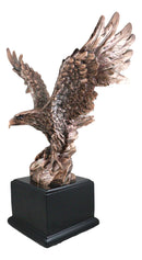 King Of The Skies Bald Eagle On Rock Stretching Out Wings Figurine With Base