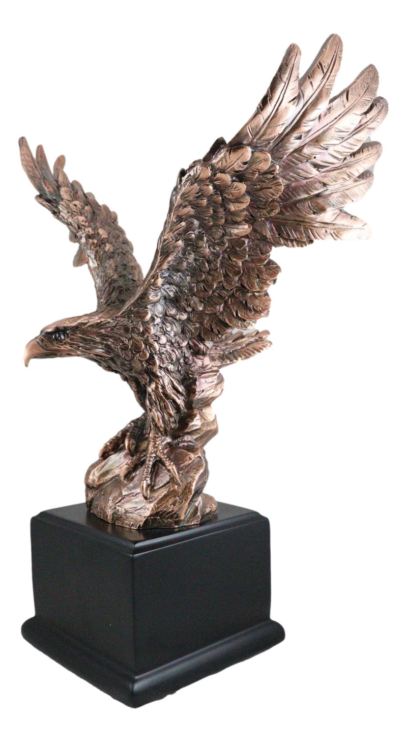 King Of The Skies Bald Eagle On Rock Stretching Out Wings Figurine With Base