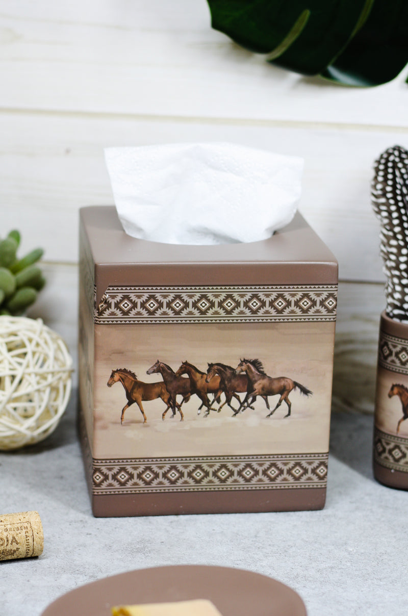 Ebros Western Running Horses With Southwest Navajo Vectors Tan Tissue Box Cover Decor