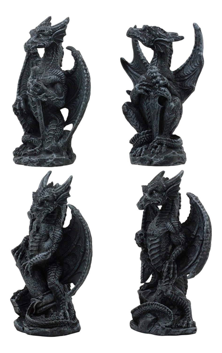 Ebros Faux Stone Fantasy Sentinel Guardian Dragons Statue Set Of 4 Dragon Miniature - Ebros Gift