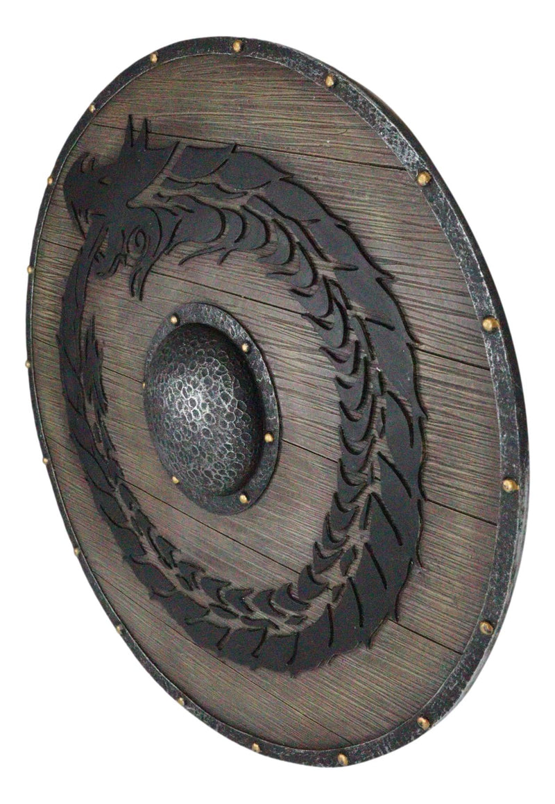 Ebros Faux Wood Fire Wheel Dragon Battleworn Viking Warrior Shield Wall Plaque