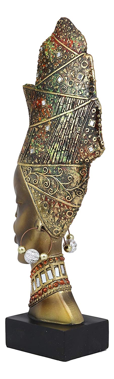 Ebros Large African Tribal Art 3D Maasai Ebony Female with Yoruba ASO Oke Hat Head Bust Statue 15.25" Tall