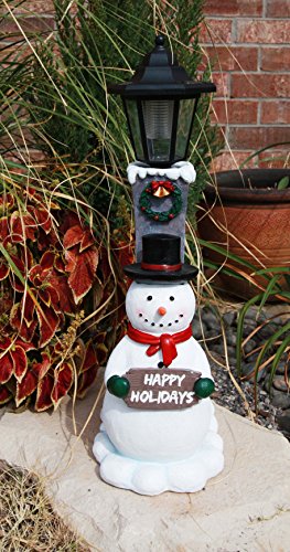 Ebros Jolly Christmas Season Frosty The Snowman Decorative Statue With Solar LED Light Lantern Lamp 18.5"H As Home Patio Guest Greeter Welcome Decor With Happy Holidays Sign Plaque - Ebros Gift