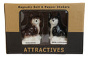 Ceramic 'Not Fat' Black Brown Huskies Dogs Salt And Pepper Shakers Figurine Set