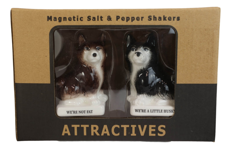 Ceramic 'Not Fat' Black Brown Huskies Dogs Salt And Pepper Shakers Figurine Set