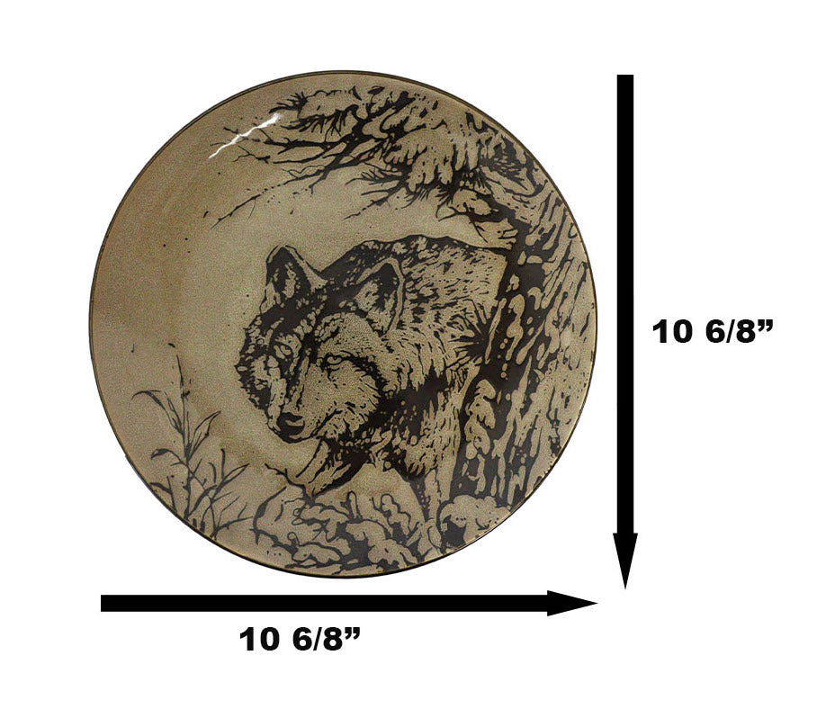 Pack Of 2 Rustic Western Forest Spirit Alpha Gray Wolf Round Dinner Plates 10"D - Ebros Gift