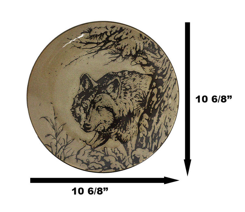 Pack Of 2 Rustic Western Forest Spirit Alpha Gray Wolf Round Dinner Plates 10"D