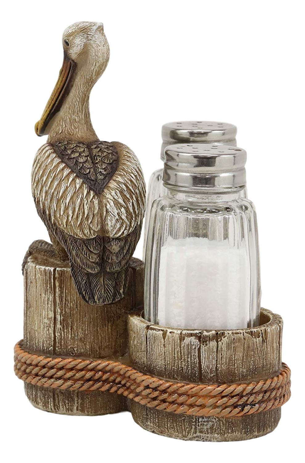 Ebros Gift 5.25" Tall Ocean Marine Beach Coastal Diving Brown Pelican Perching On Getty Posts Salt and Pepper Shakers Display Holder Statue Home Decor Birds Pelicans Nature As Kitchen Centerpiece - Ebros Gift