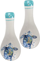 Ebros Blue And White Sea Turtle Ceramic Dinnerware (Kitchen Spoon Rest , 2 PCS)
