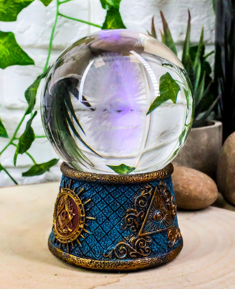 Ebros Freemasonry Illuminati Masonic Square and Compasses LED Glass Ball Figurine