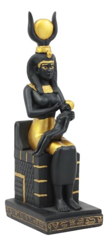Ebros Classical Egyptian Goddess Ra Isis Nursing Horus Baby Statue 7.25" Tall Deity of Motherhood Isis Sitting On Throne Figurine