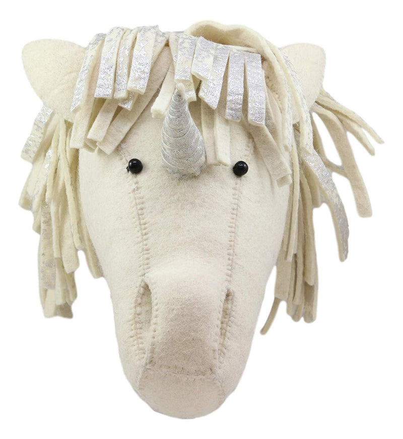 Ebros Fiona Walker England Handmade Organic Baby Animal Head Wall Decor Semi Collection Safari Farmland Whimsical Fantasy Edition Hanging Wall Heads (Semi Silver Horned Unicorn Head)