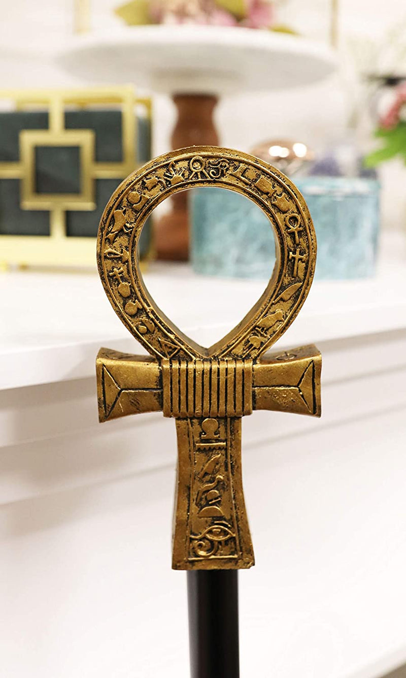 Ebros Egyptian Ankh Key of Life with Hieroglyphs Decorative Walking Staff Cane