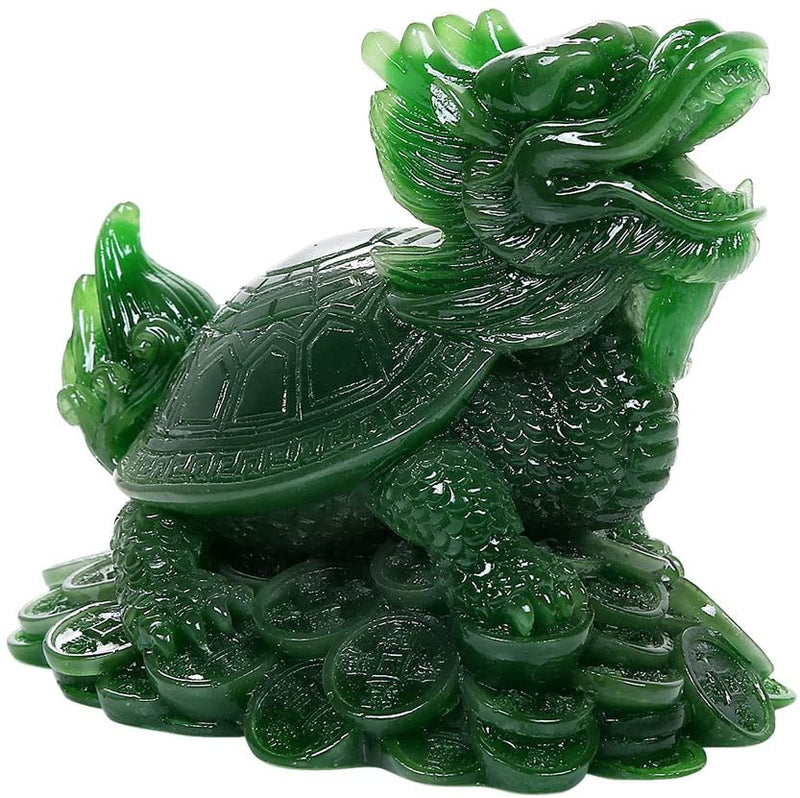 Ebros Acrylic Jade Green Resin Feng Shui Celestial Dragon Turtle Statue Talisman Lucky