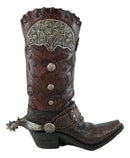 Rustic Western Cowboy Boot With Floral Concho And Spur Vase Planter Figurine 13"