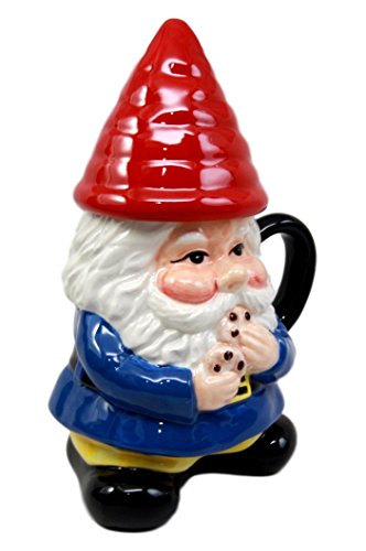 Ebros Mr Gnome Eating Cookie Lidded Ceramic Mug Coffee Cup Home Kitchen Decor