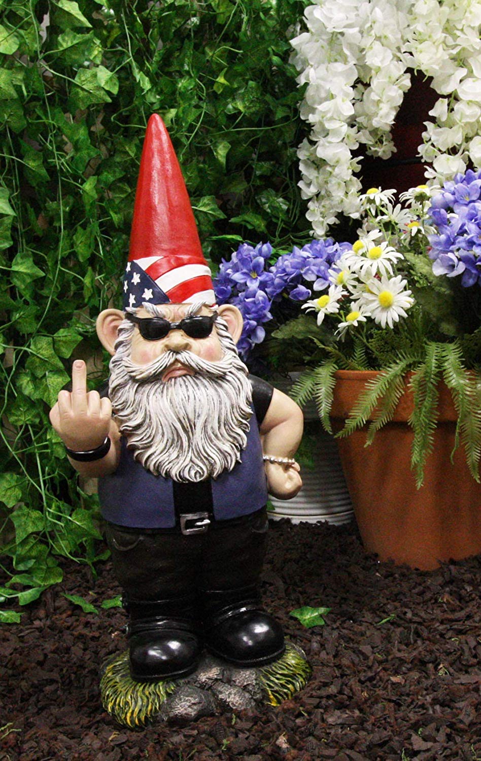 Ebros Set of 2 Rude Gnomes Go Away Unwelcome Gnomes Flipping Double Birds Statue - Ebros Gift