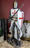 Ebros White Cloak Caped Medieval Crusader Swordsman Knight of Christ Figurine 11.5"H