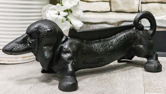 Ebros Cast Iron Rustic Black Sausage Dachshund Dog Boot Cleaner Scraper Weathered Outdoor Patio Backyard Entrance Accent Statue 12.75" Long for Dirty Shoes Boots Footwear - Ebros Gift