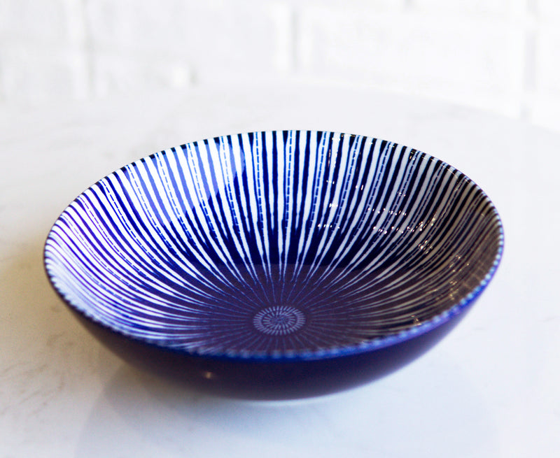 Pack Of 6 Modern White Blue Geometric Focus 12oz Rice Soup Sauce Meal Wide Bowls