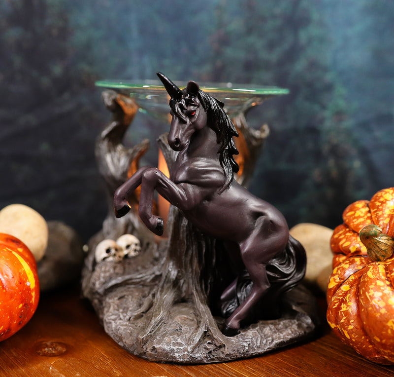 Ebros Fantasy Black Macabre Unicorn By Graveyard Of Skulls Electric Oil Burner Statue