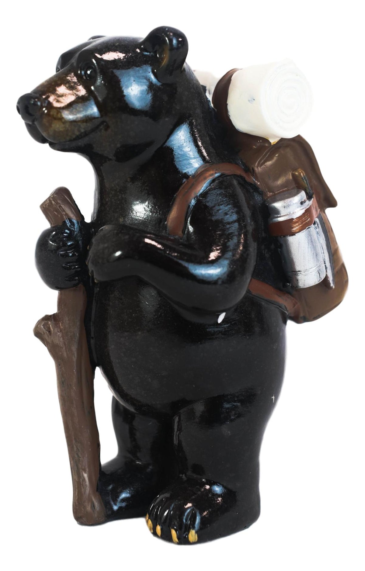 Western Rustic Backpacking Black Bear With Trekking Pole On A Hike Figurine