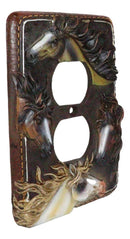 Set of 2 Western Colorful 4 Stallion Horses Wall Double Outlet Receptacle Plates