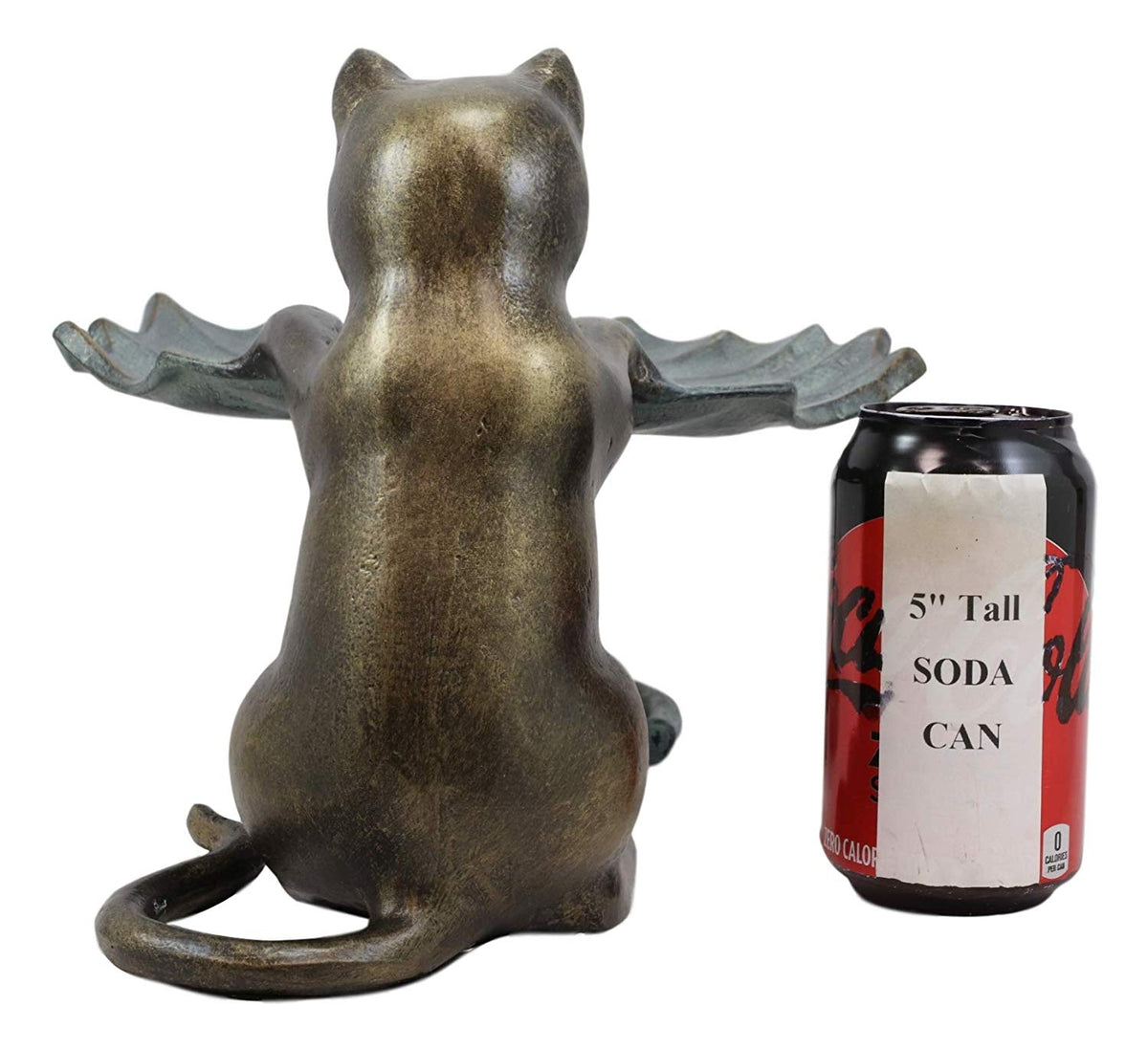 17"L Aluminum Rustic Whimsical Curious Kitten Cat With Leaf Bird Feeder Statue - Ebros Gift