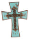 Rustic Southwestern Tuscany French Fleur De Lis Antiqued Turquoise Wall Cross