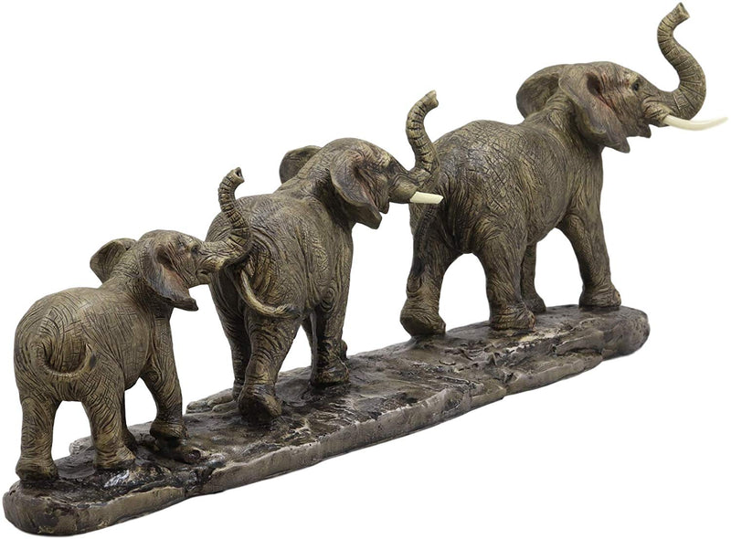 Ebros Safari Savanna Trio Marching Elephants Father and 2 Calves On A Single File Statue 17.5" Long Elephant Family Migration Figurine Sculpture Decor Gifts Feng Shui Vastu Symbol of Luck and Fortune