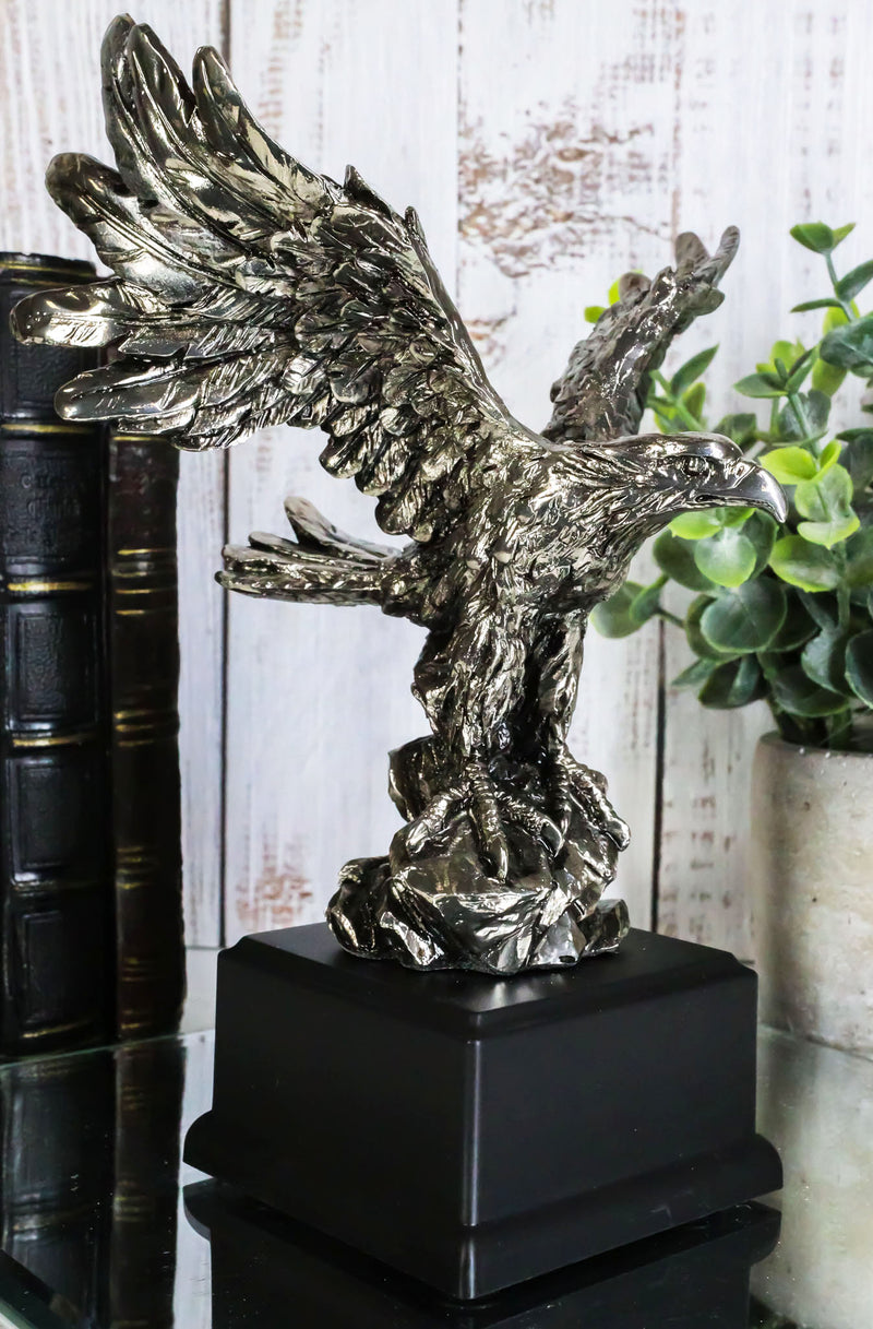 Silver Wings of Glory Bald Eagle Statue 7.75"Tall Silver Electroplated Resin