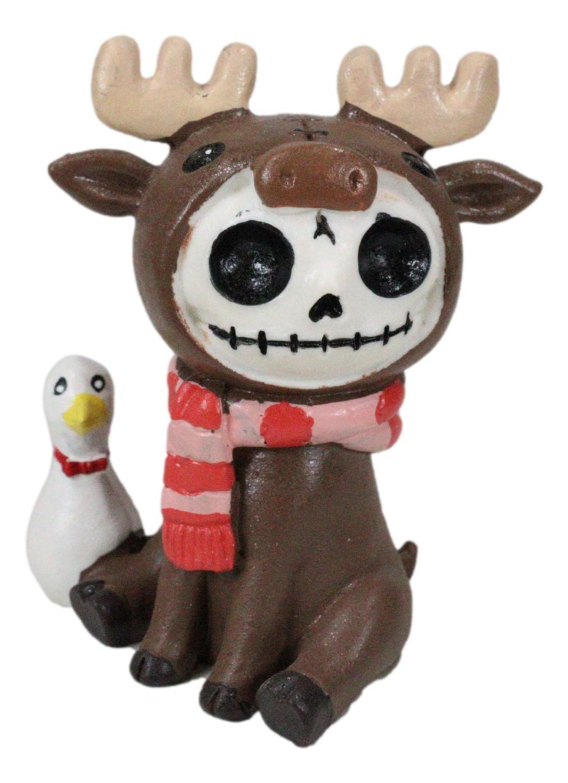 Furry Bones Pink Scarfed Spruce The Moose With White Duck Skeleton Figurine 3"H