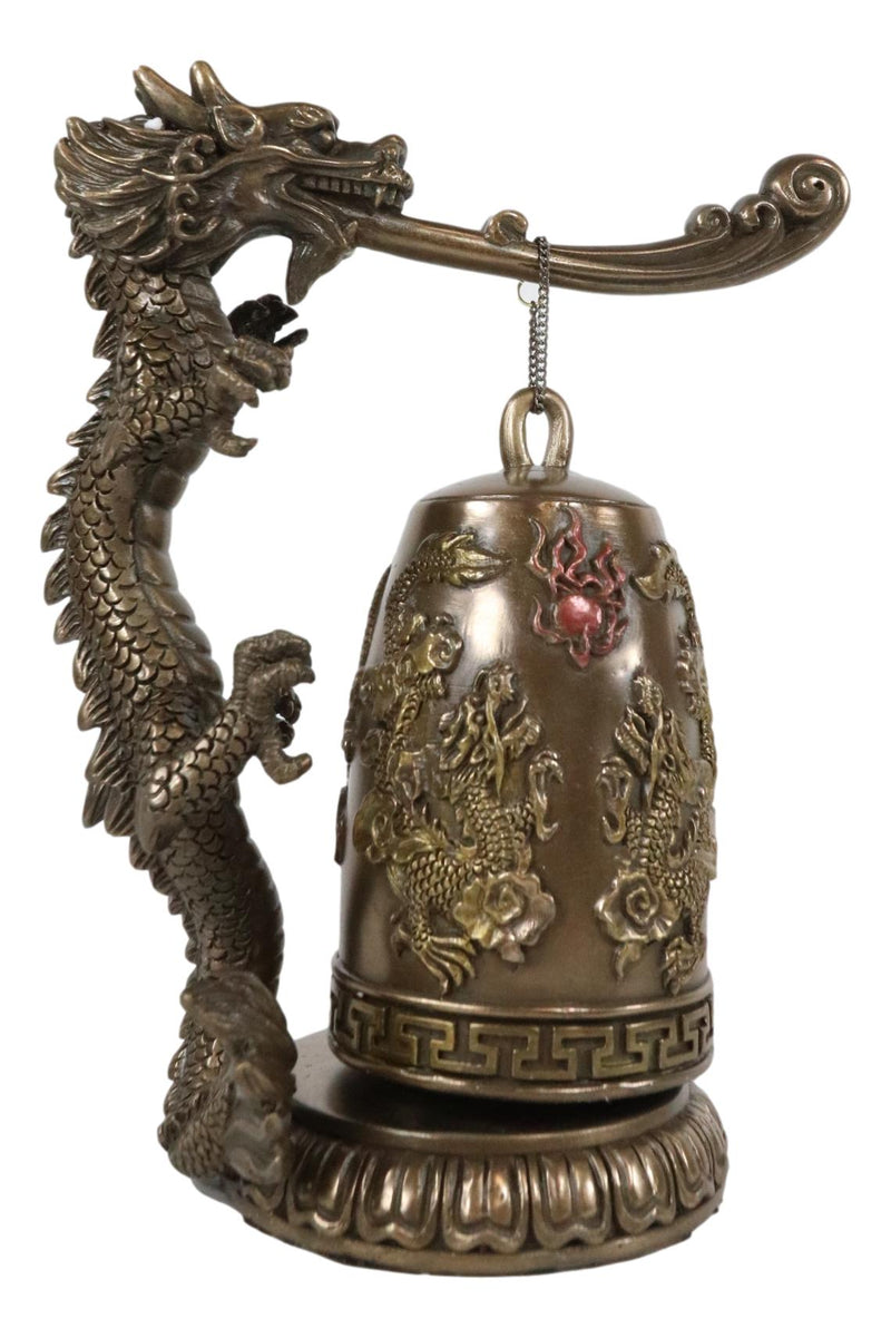 Ebros Auspicious Feng Shui Oriental Dragon King Imperial Gong Bell Replica Figurine