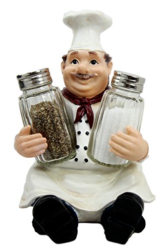 Ebros French Bistro Chef Jean Seasons and Spice Salt Pepper Shaker Holder Set - Ebros Gift