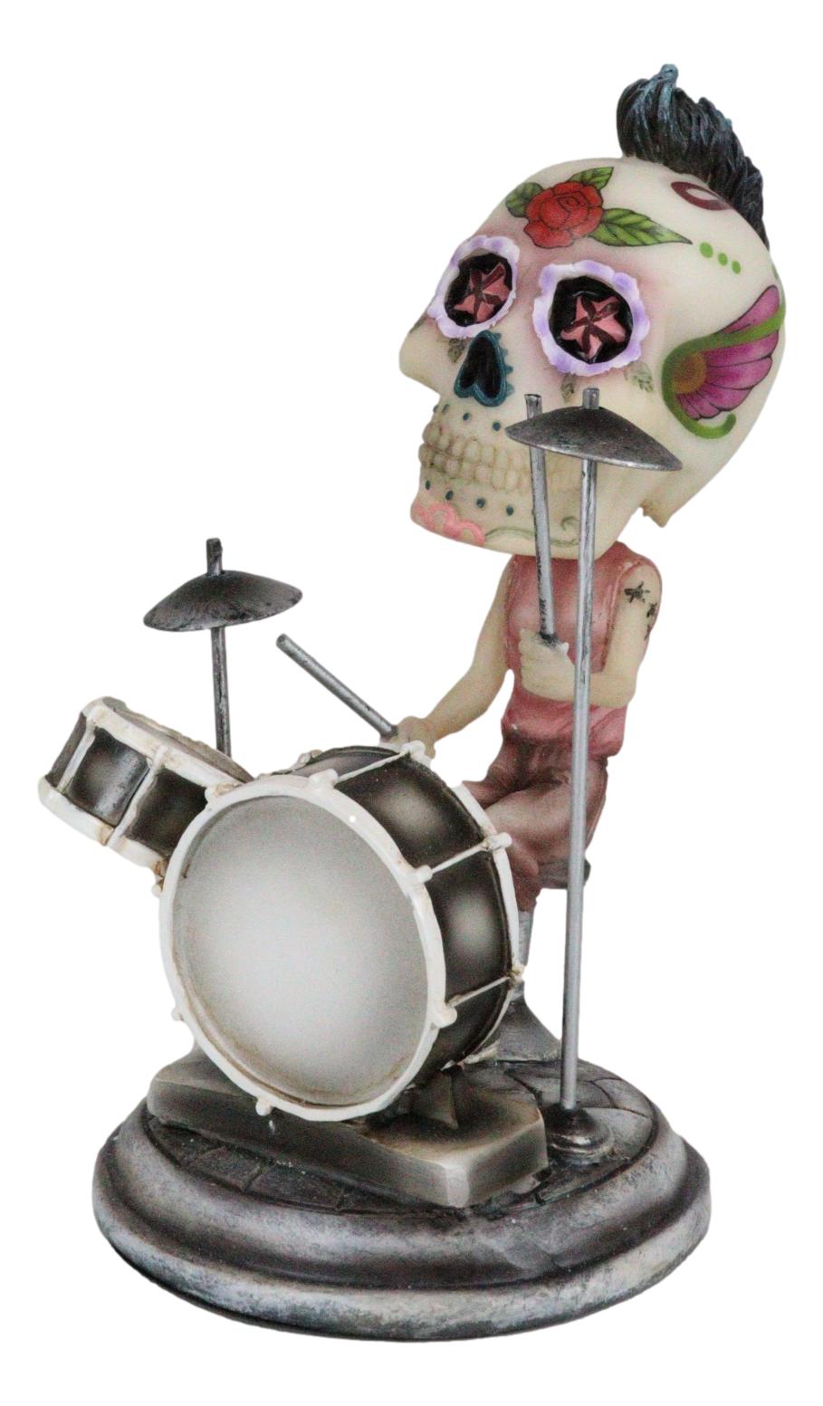 Ebros Gift Day of The Dead Tattoo Skeleton Rock Drummer Bobblehead Figurine 6.5" L Halloween Statue Decor