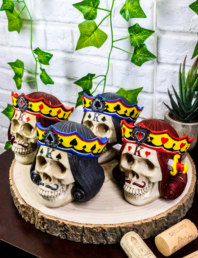 Ebros Set of 4 Casino Royale King Skulls In 4 Suits Spade Heart Club Diamond Figurine