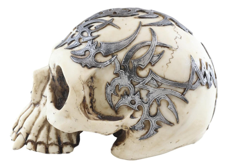Graveyard Celtic Silver Lining Tribal Tattoo Half Homosapien Skull Figurine