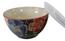 Ebros Set of 2 Ceramic Midnight Floral Blooms Portion Meal Bowls 2 Cups Airtight Lid
