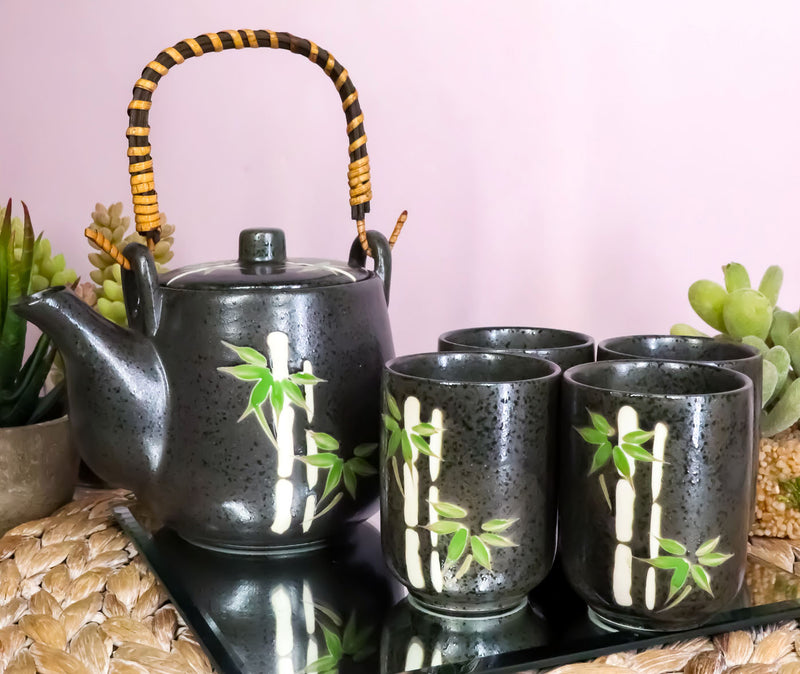 lucky bamboo ceramic pots Ebros China Winter Lucky Bamboo Design Porcelain Black 20oz Tea Pot an– Ebros Gift