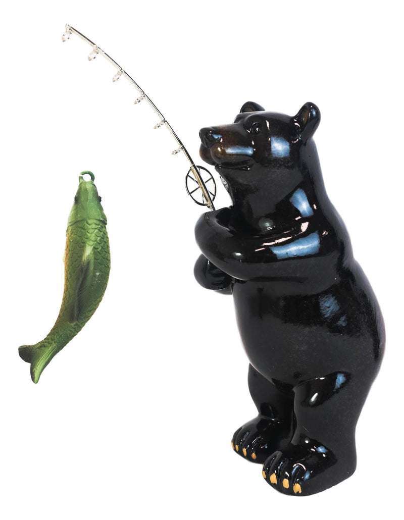 Western Rustic Black Bear Fishing Largemouth Bass Figurine Decorative Bears