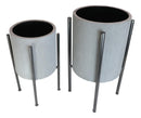 Set of 2 Contemporary Urban Grey Cast Iron Cylindrical Planter Pots With Stand