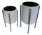 Set of 2 Contemporary Urban Grey Cast Iron Cylindrical Planter Pots With Stand